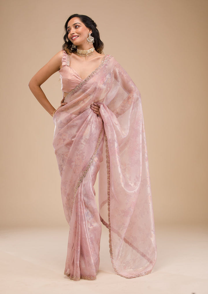 Lavender Stonework Tissue Saree-Koskii