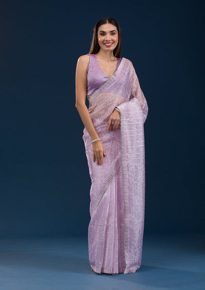 Lavender Stonework Tissue Saree-Koskii