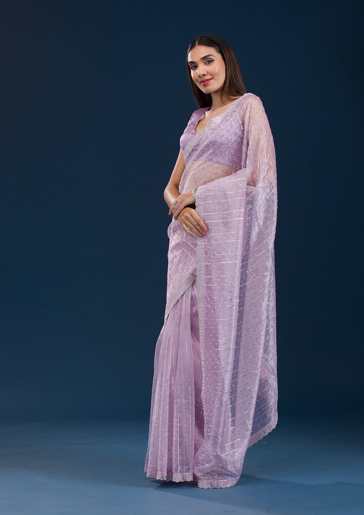 Lavender Stonework Tissue Saree-Koskii