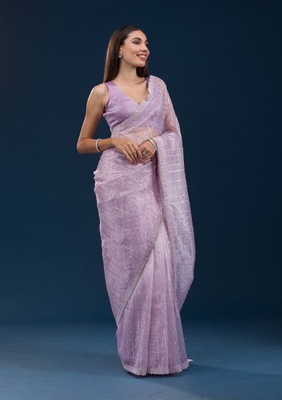 Lavender Stonework Tissue Saree-Koskii