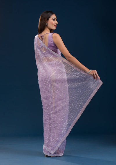 Lavender Stonework Tissue Saree-Koskii