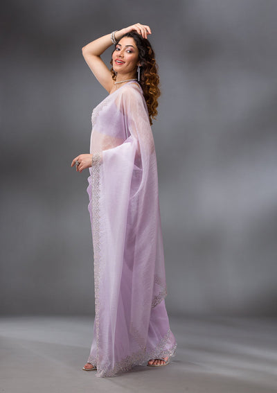 Lavender Stonework Tissue Saree-Koskii