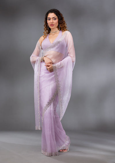 Lavender Stonework Tissue Saree-Koskii