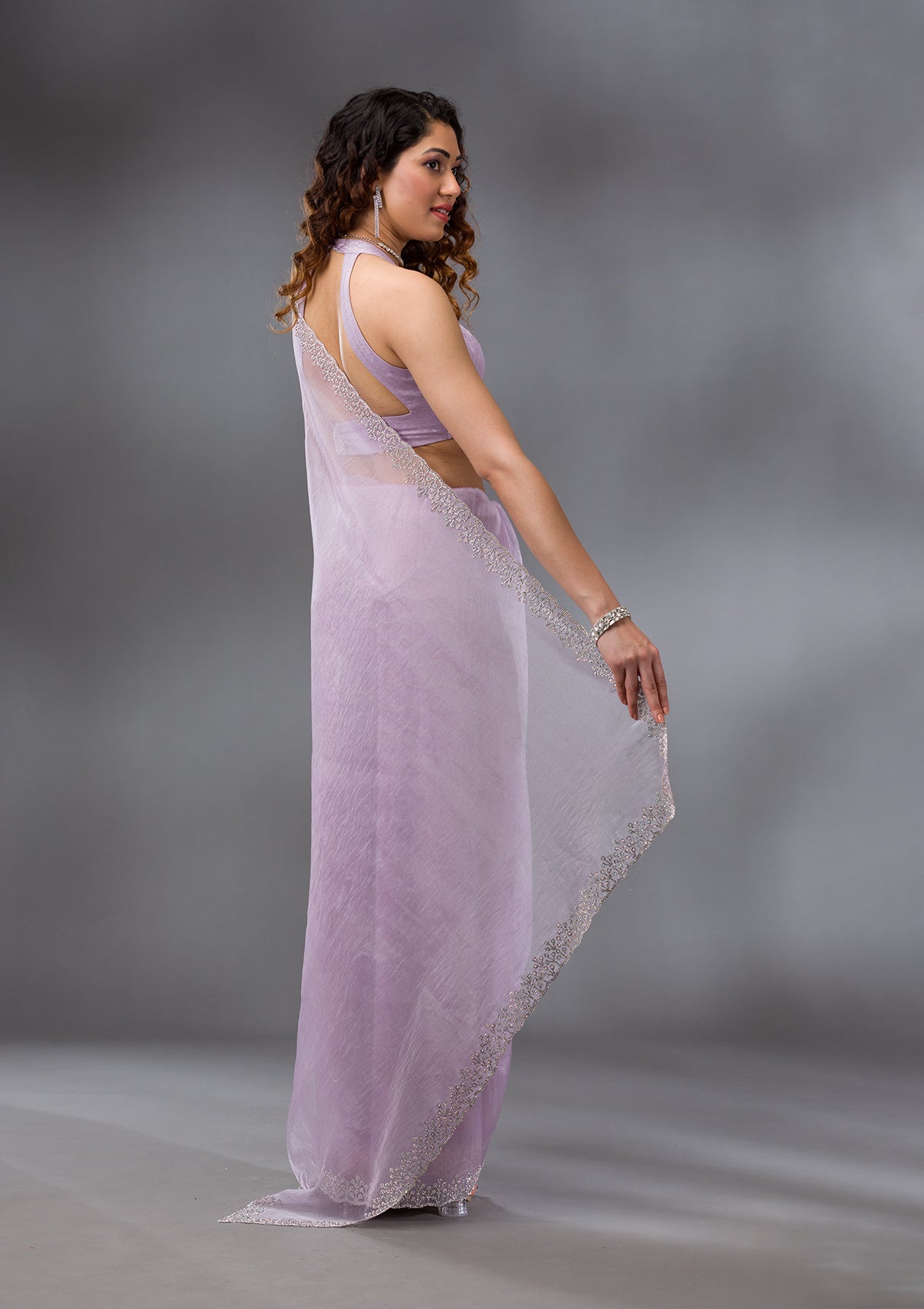 Lavender Stonework Tissue Saree-Koskii