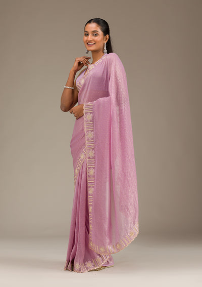 Lavender Stonework Tissue Saree