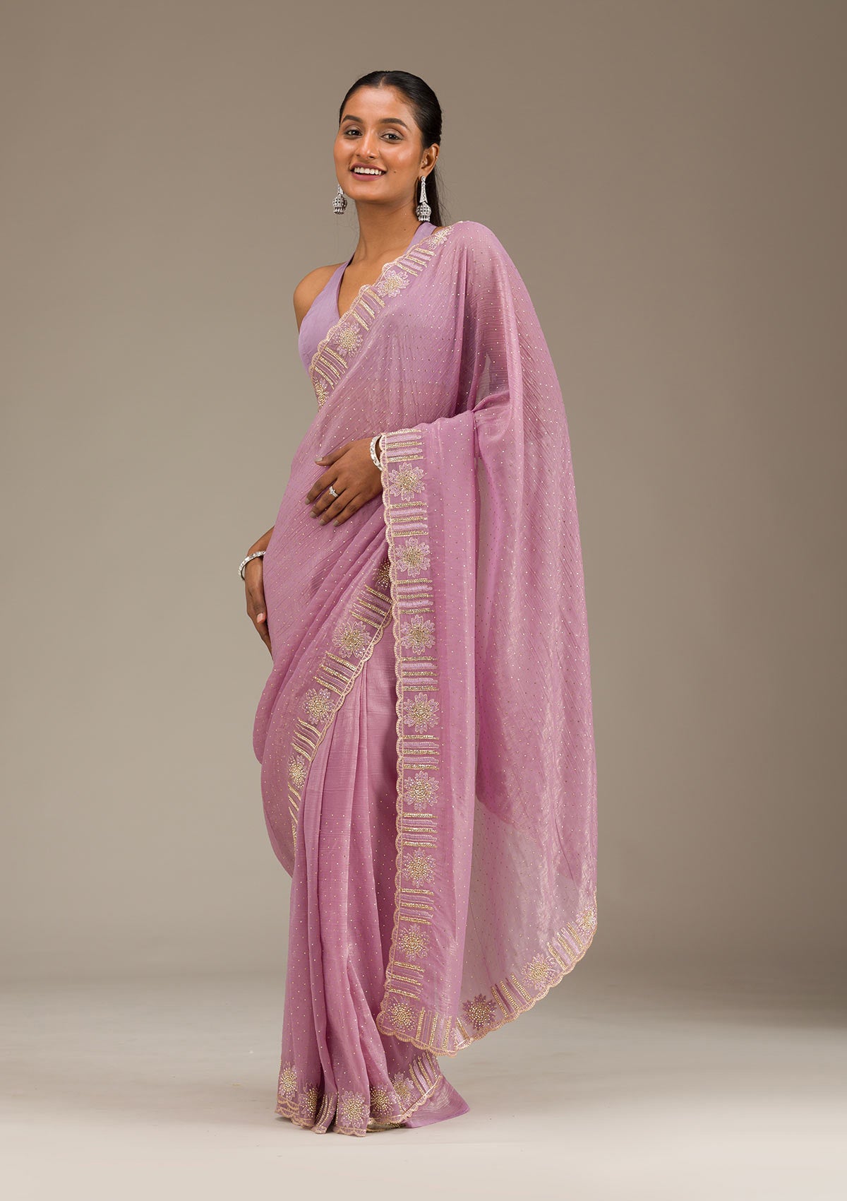 Lavender Stonework Tissue Saree