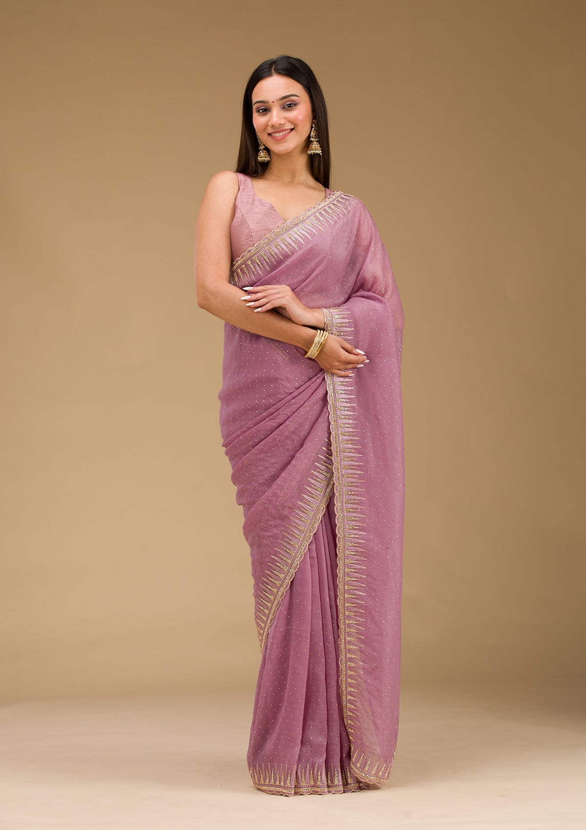 Lavender Stonework Tissue Saree