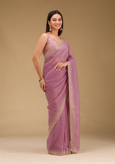 Lavender Stonework Tissue Saree