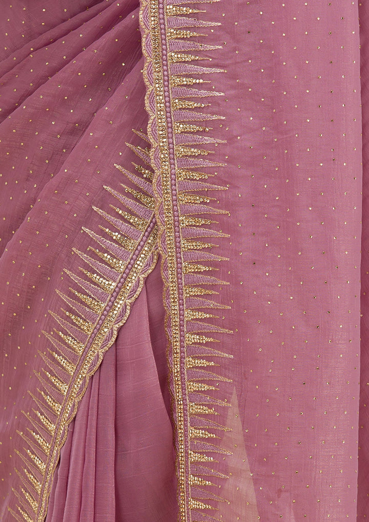 Lavender Stonework Tissue Saree