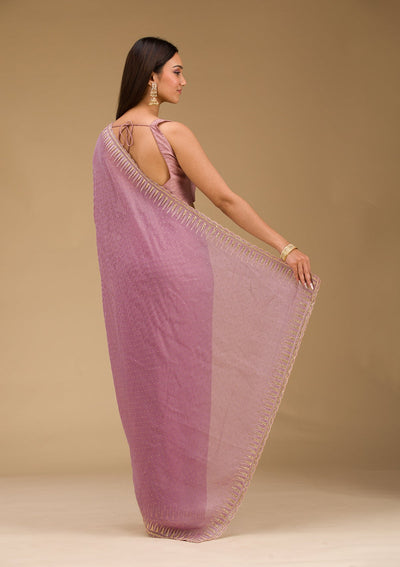 Lavender Stonework Tissue Saree