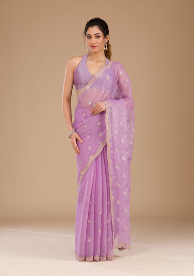 Lavender Stonework Tissue Saree