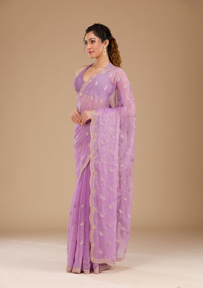 Lavender Stonework Tissue Saree