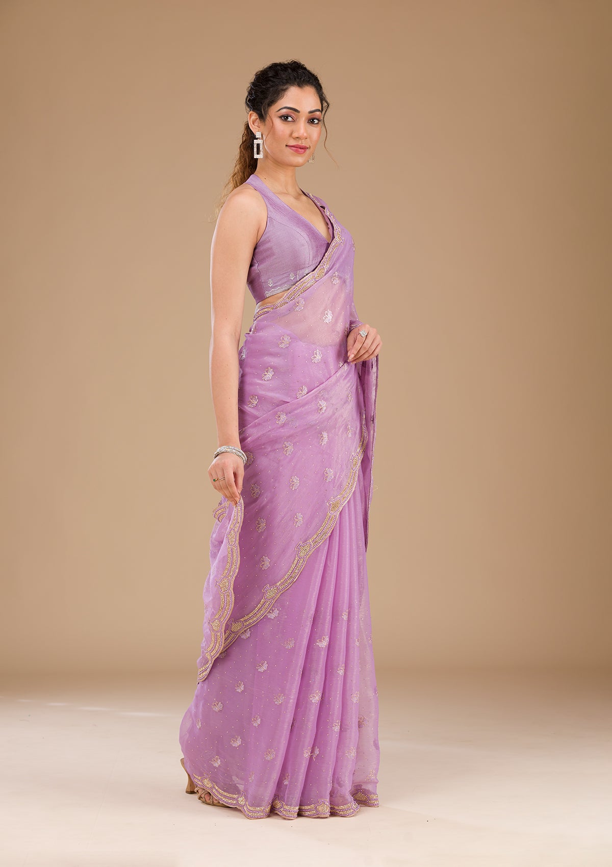 Lavender Stonework Tissue Saree