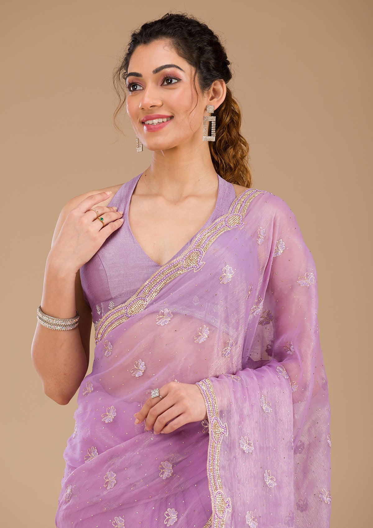 Lavender Stonework Tissue Saree