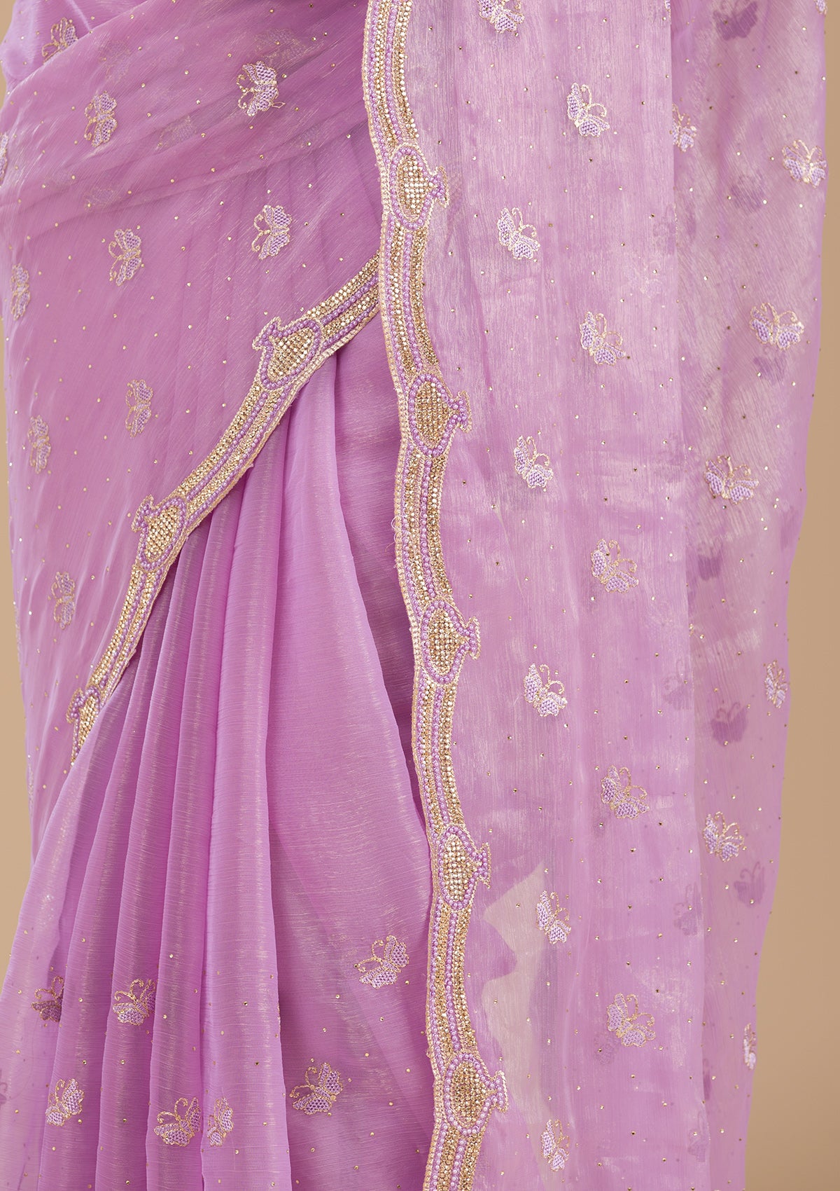 Lavender Stonework Tissue Saree