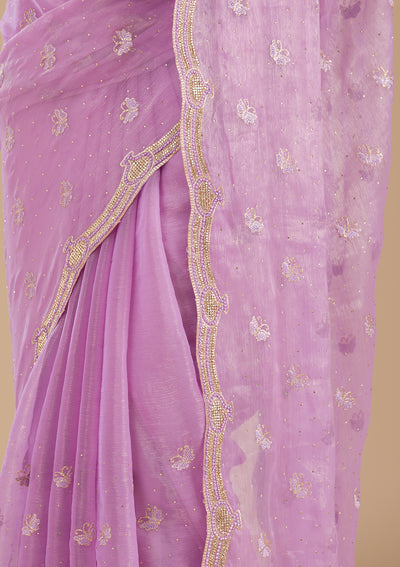 Lavender Stonework Tissue Saree