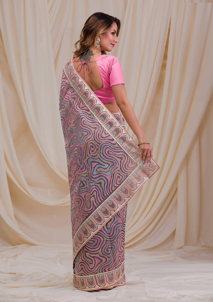 Lavender Swarovski Chiffon Saree-Koskii