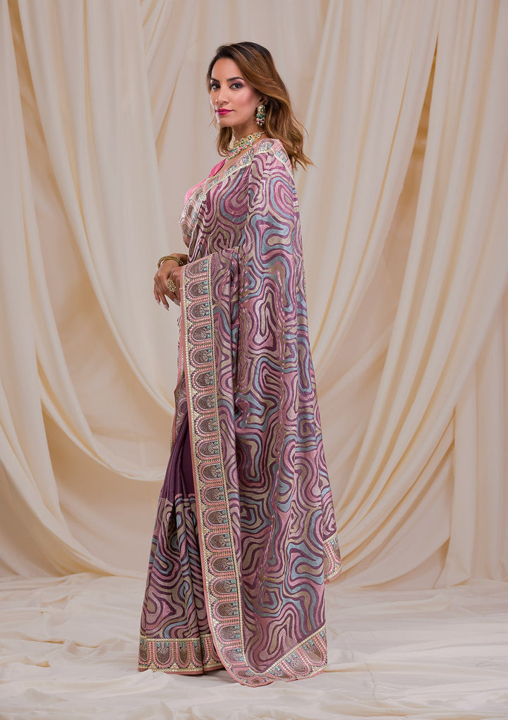 Lavender Swarovski Chiffon Saree-Koskii