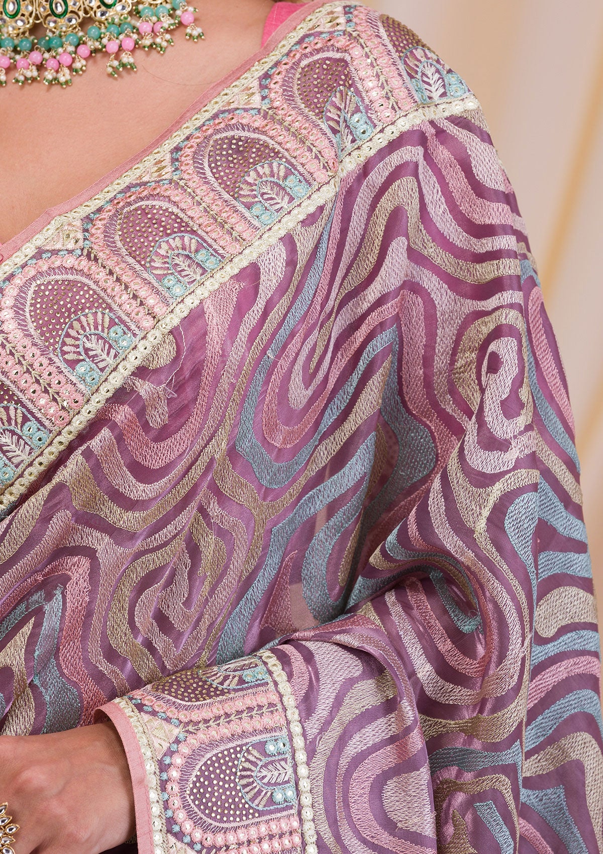 Lavender Swarovski Chiffon Saree-Koskii