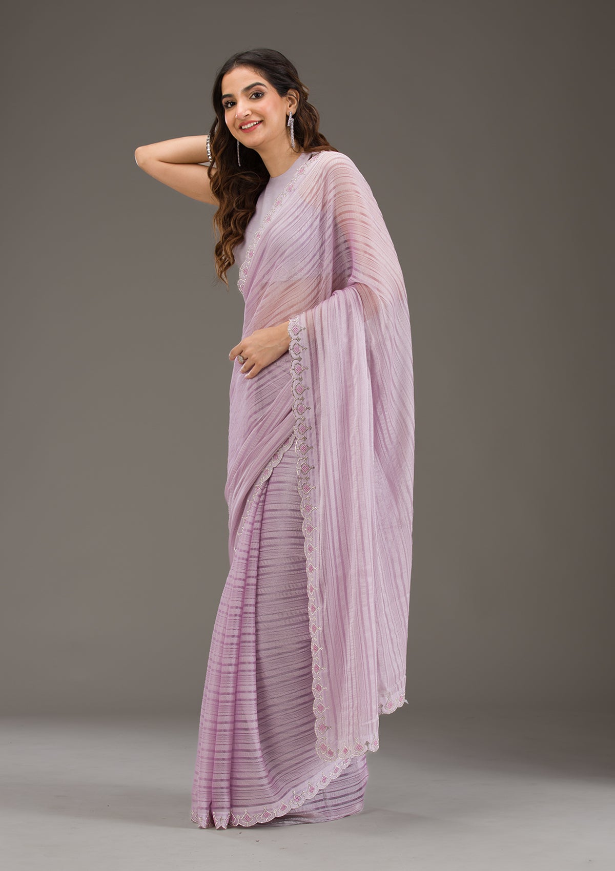 Lavender Swarovski Georgette Saree