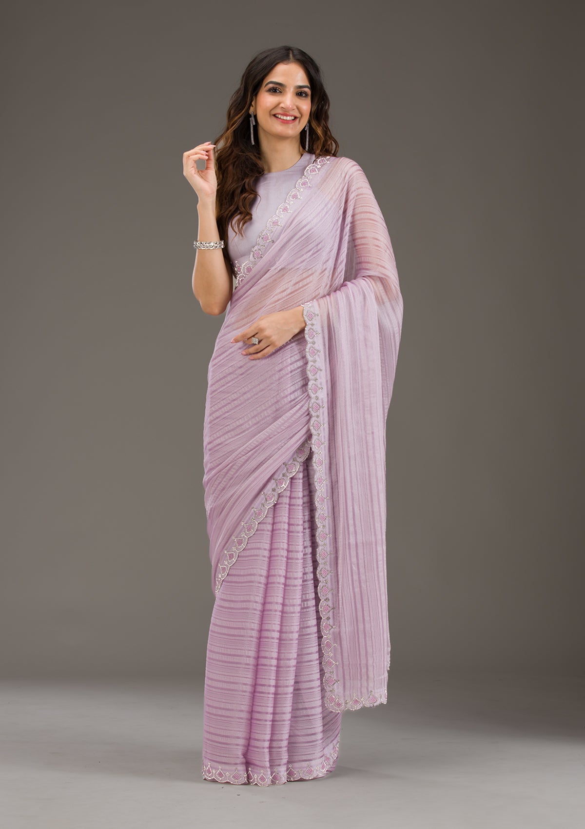 Lavender Swarovski Georgette Saree