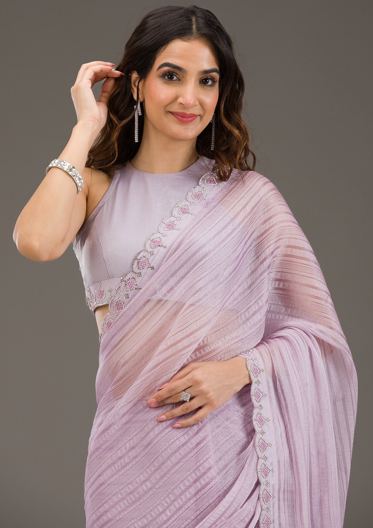 Lavender Swarovski Georgette Saree