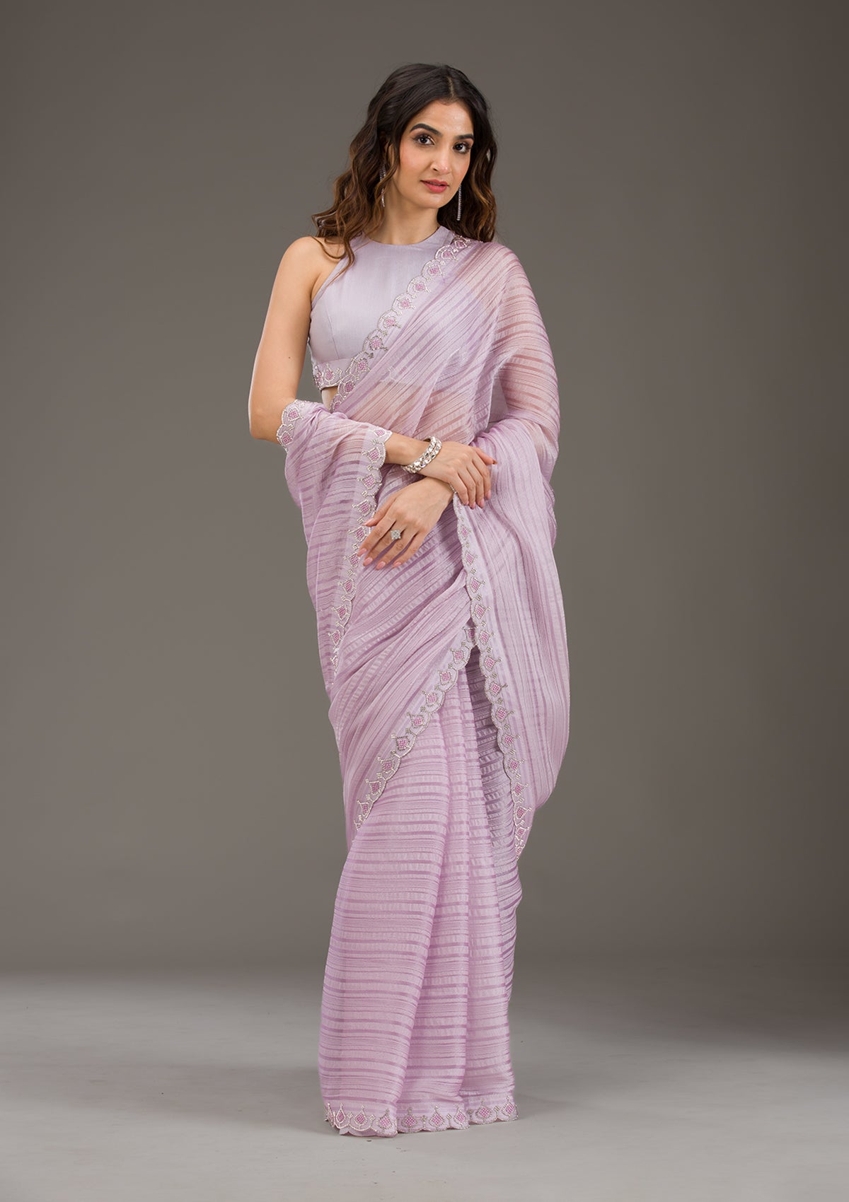 Lavender Swarovski Georgette Saree