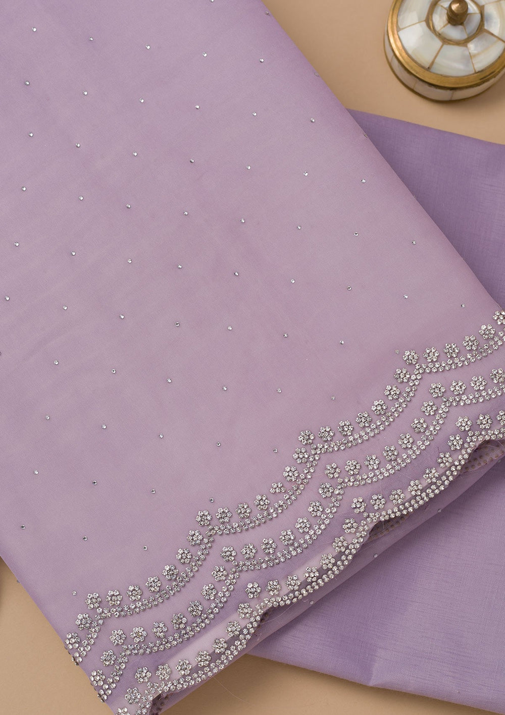 Lavender Swarovski Organza Unstitched Salwar Suit-Koskii