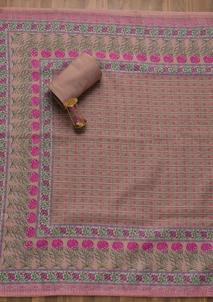 Lavender Threadwork Chanderi Unstitched Salwar Suit-Koskii