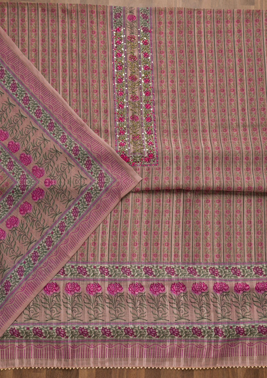 Lavender Threadwork Chanderi Unstitched Salwar Suit-Koskii