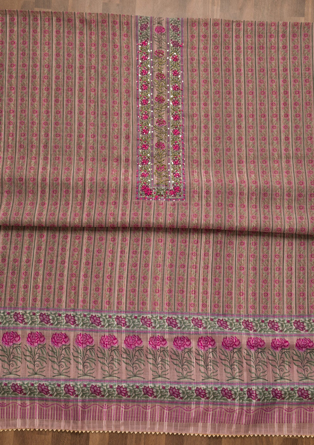 Lavender Threadwork Chanderi Unstitched Salwar Suit-Koskii