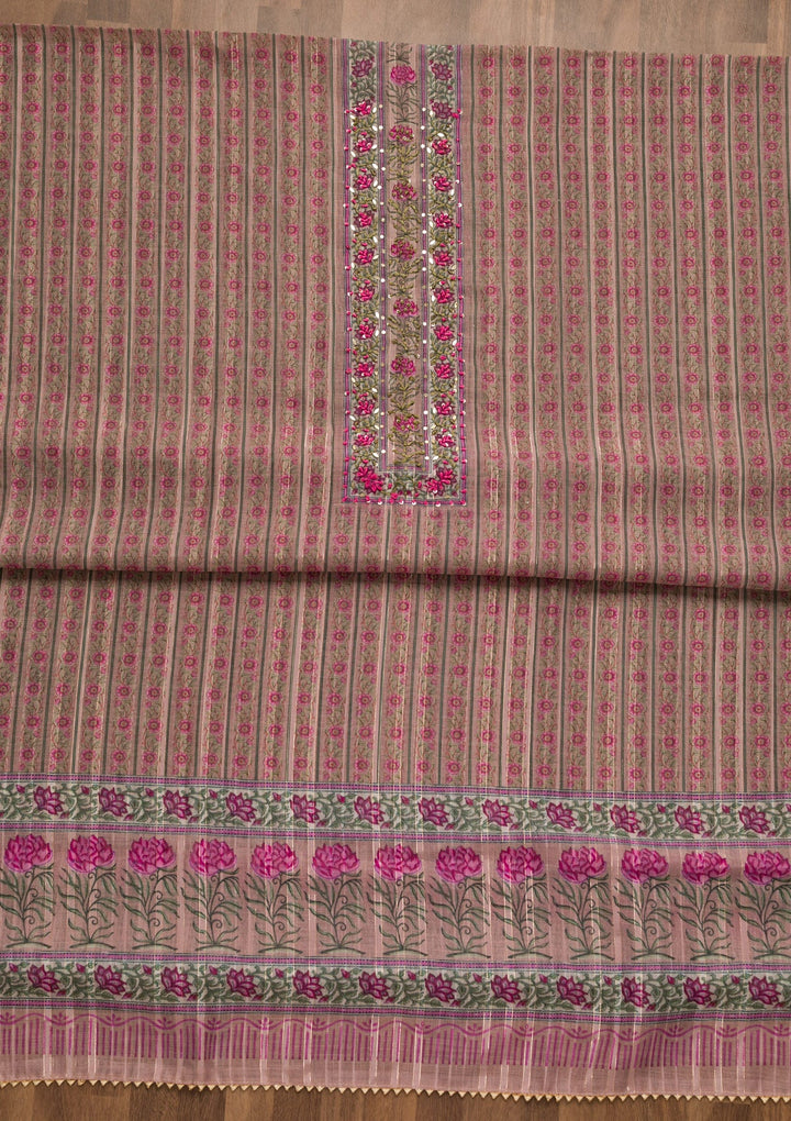 Lavender Threadwork Chanderi Unstitched Salwar Suit-Koskii