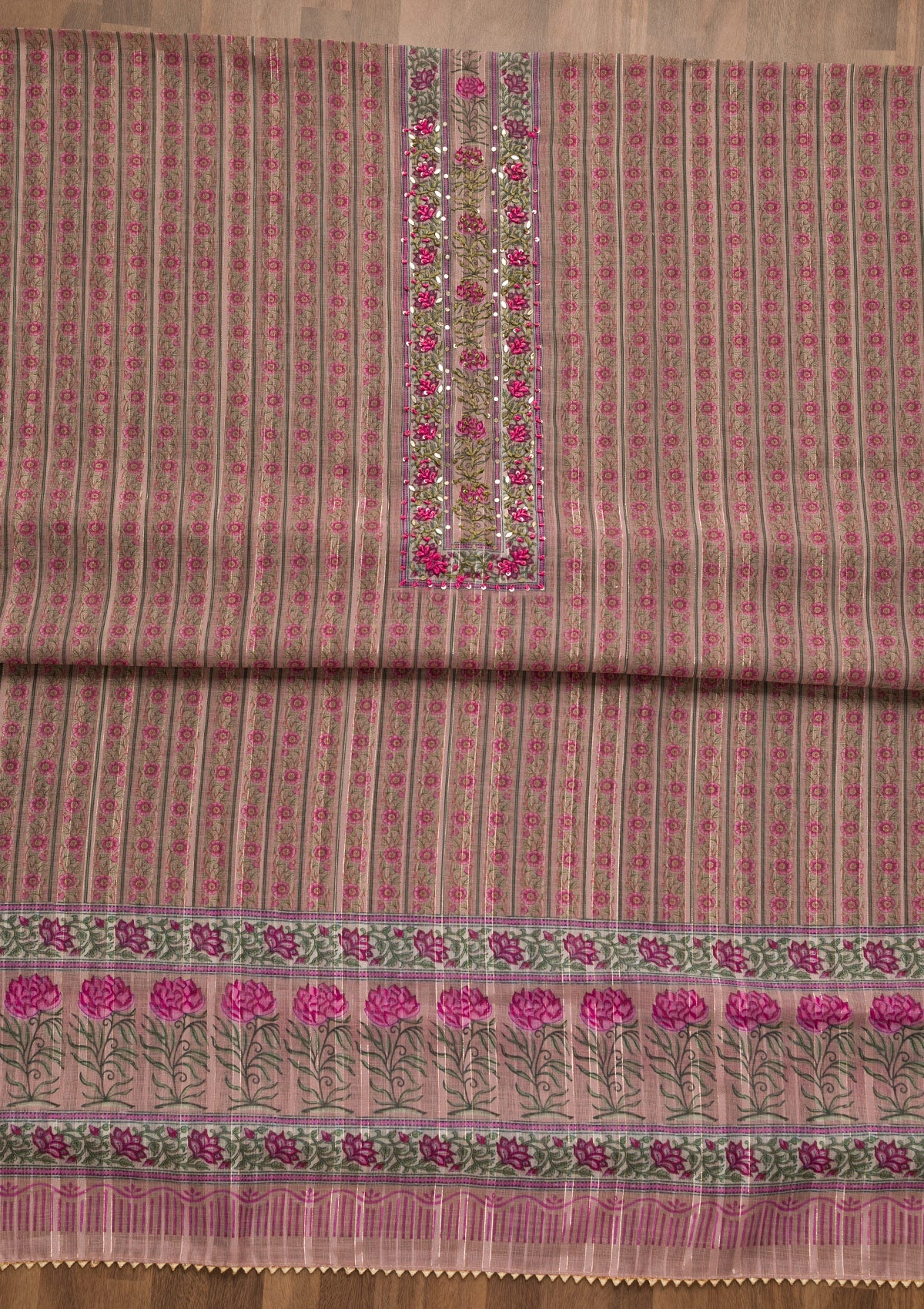 Lavender Threadwork Chanderi Unstitched Salwar Suit
