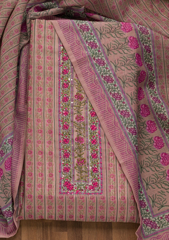 Lavender Threadwork Chanderi Unstitched Salwar Suit-Koskii