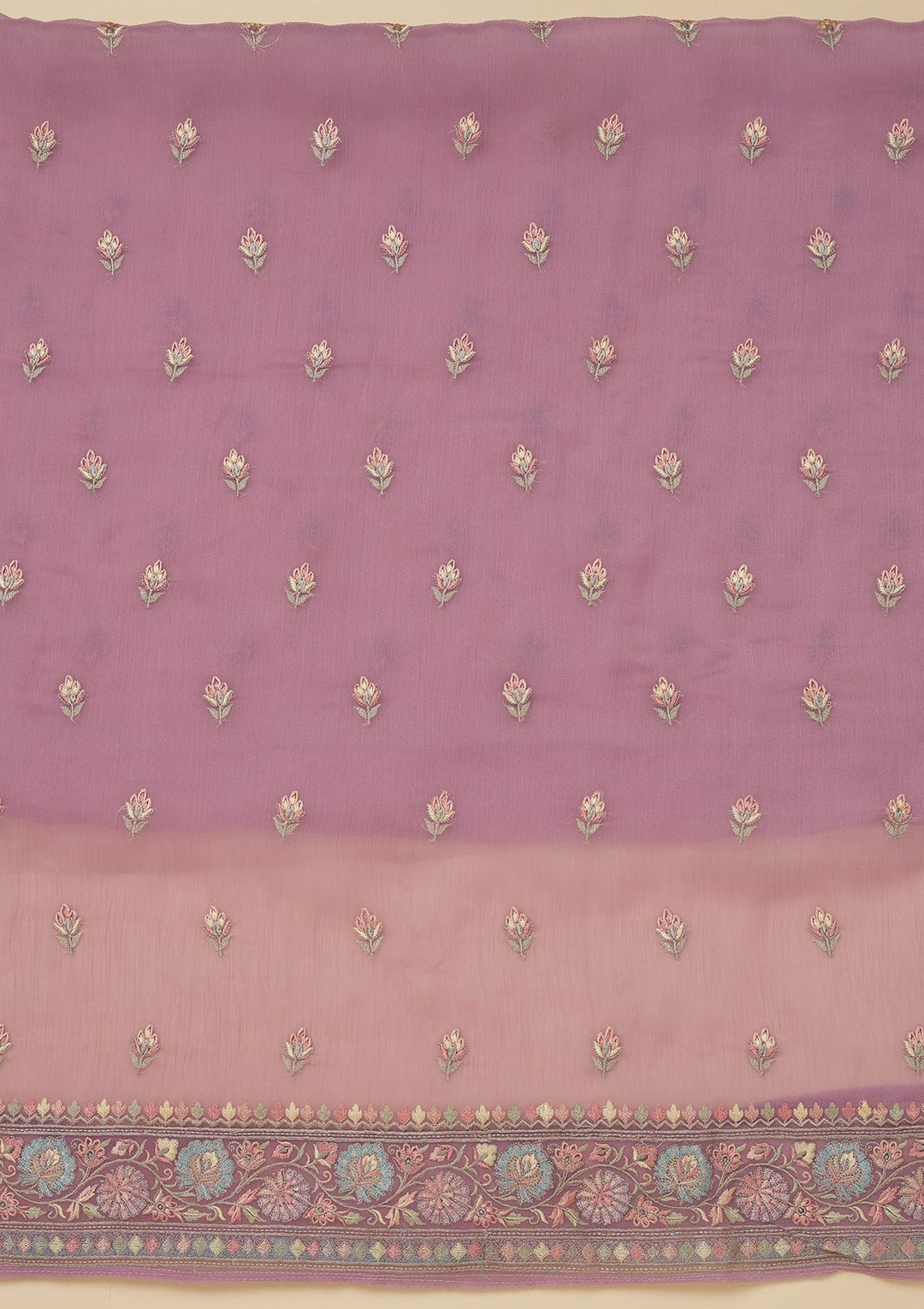 Lavender Threadwork Chiffon Unstitched Salwar Suit-Koskii