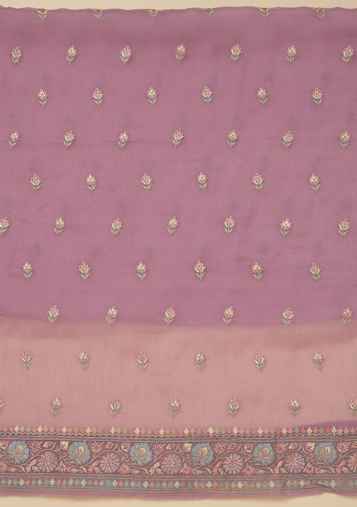 Lavender Threadwork Chiffon Unstitched Salwar Suit-Koskii