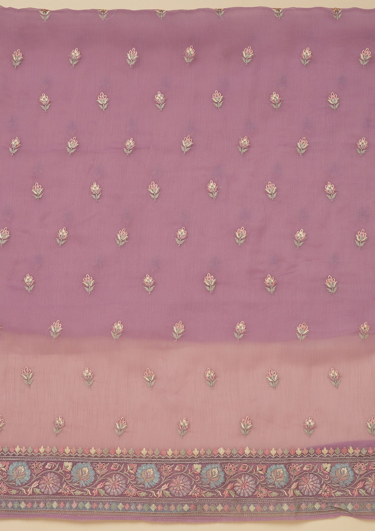 Lavender Threadwork Chiffon Unstitched Salwar Suit-Koskii