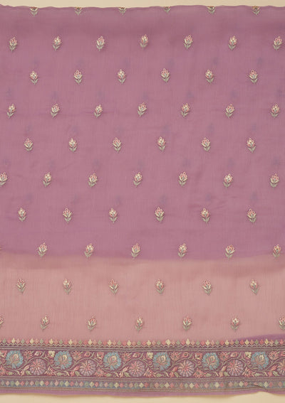 Lavender Threadwork Chiffon Unstitched Salwar Suit-Koskii