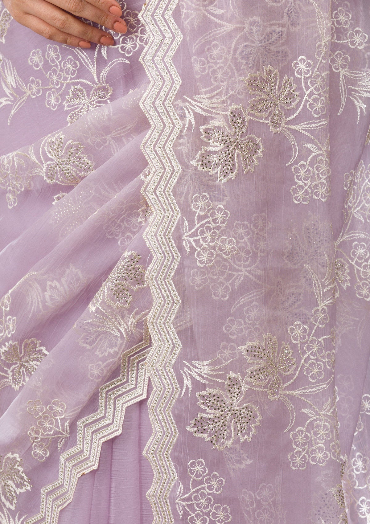 Lavender Threadwork Chiffon Saree-Koskii