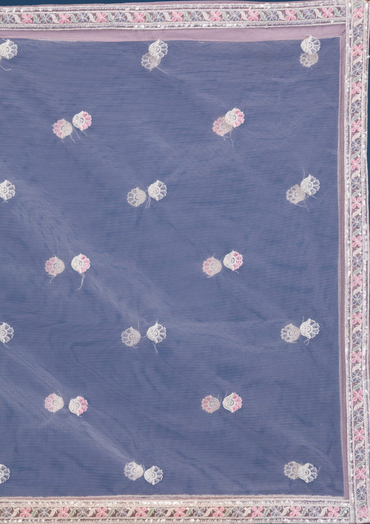 Lavender Threadwork Georgette Readymade Lehenga-Koskii