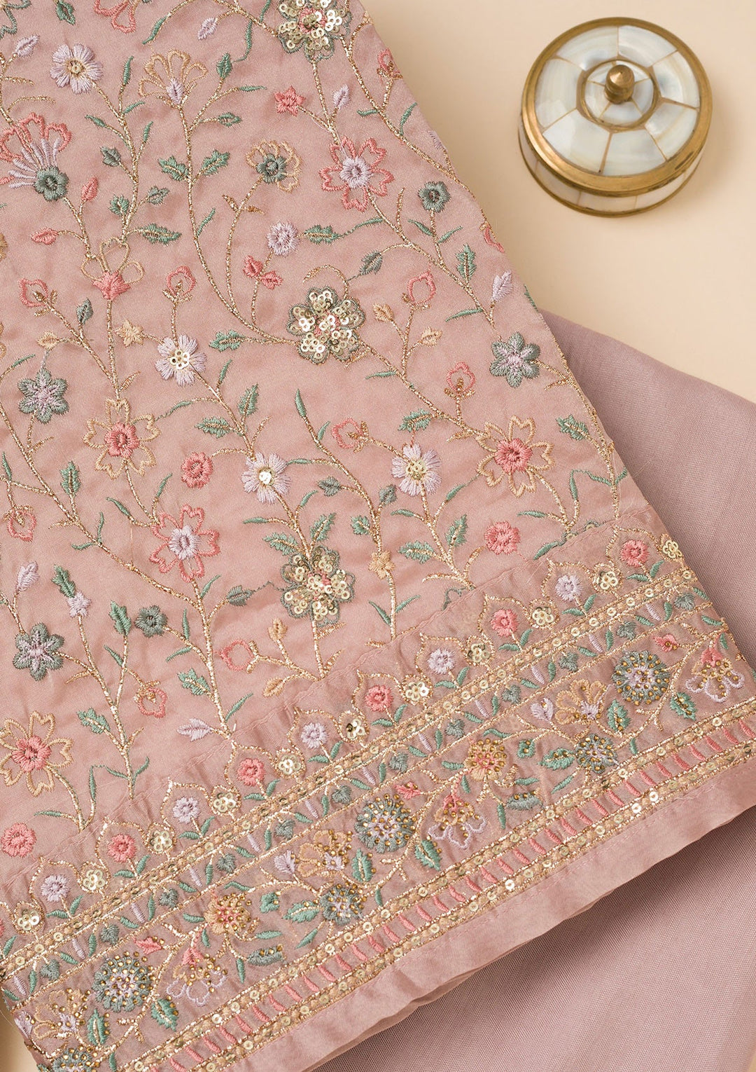 Lavender Threadwork Georgette Unstitched Salwar Suit-Koskii