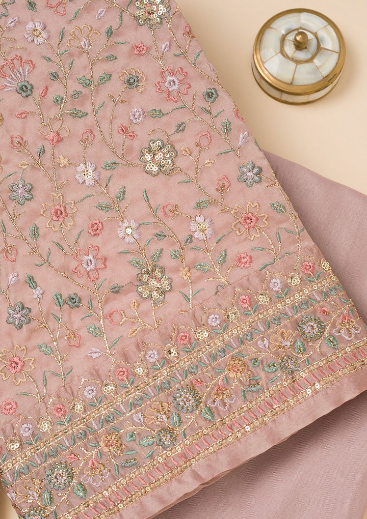 Lavender Threadwork Georgette Unstitched Salwar Suit-Koskii