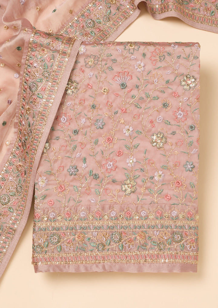 Lavender Threadwork Georgette Unstitched Salwar Suit-Koskii