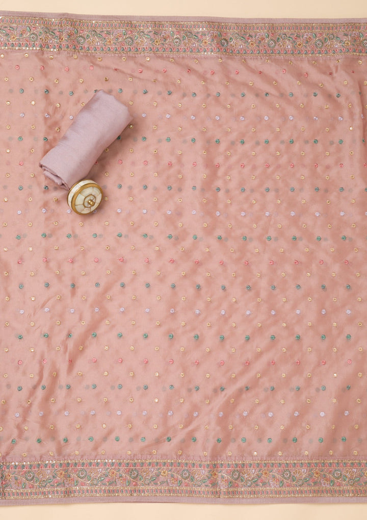 Lavender Threadwork Georgette Unstitched Salwar Suit-Koskii