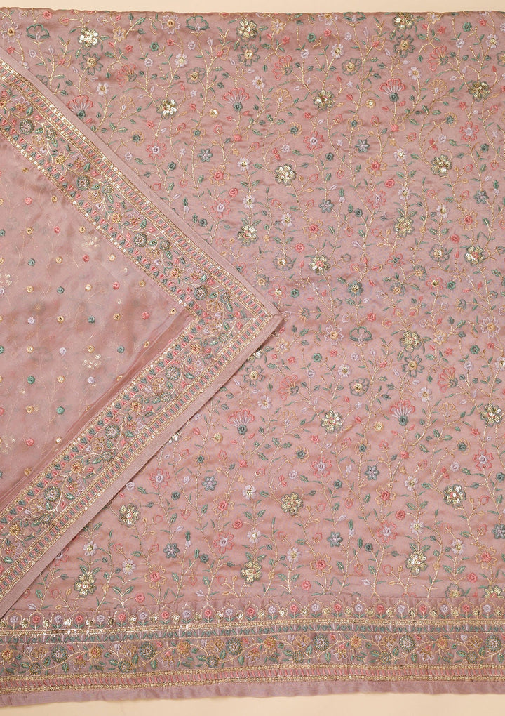 Lavender Threadwork Georgette Unstitched Salwar Suit-Koskii