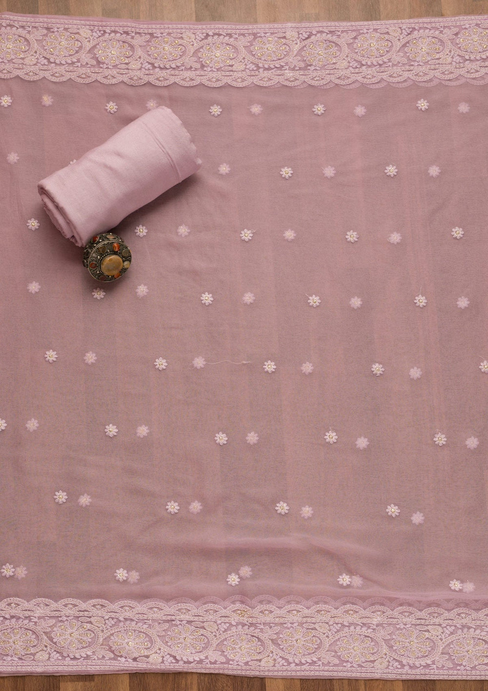 Lavender Threadwork Georgette Unstitched Salwar Suit-Koskii