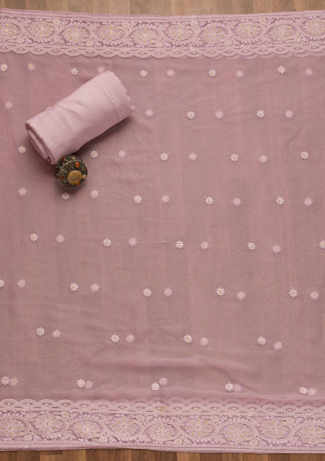 Lavender Threadwork Georgette Unstitched Salwar Suit-Koskii