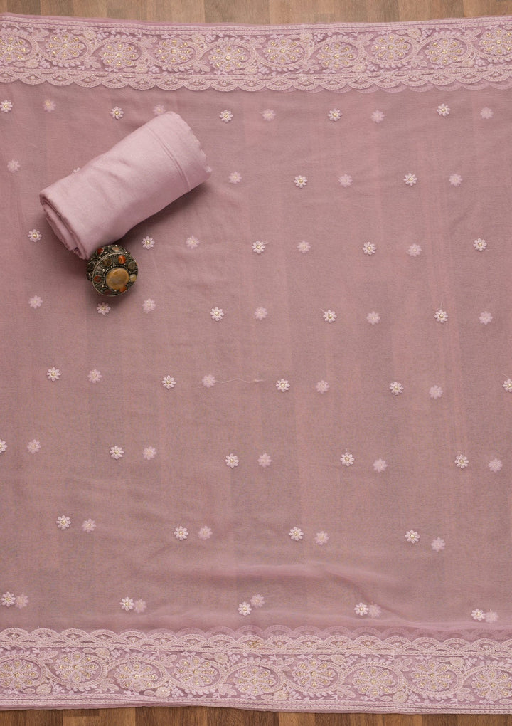 Lavender Threadwork Georgette Unstitched Salwar Suit-Koskii