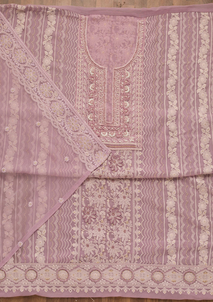 Lavender Threadwork Georgette Unstitched Salwar Suit-Koskii