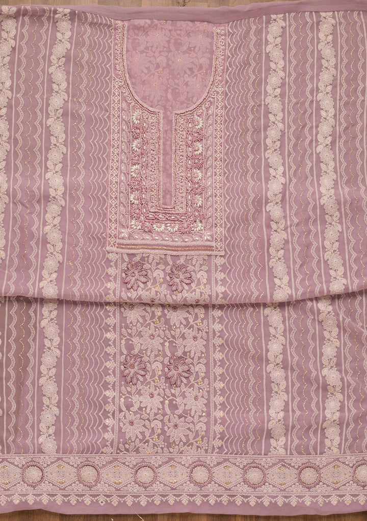 Lavender Threadwork Georgette Unstitched Salwar Suit-Koskii